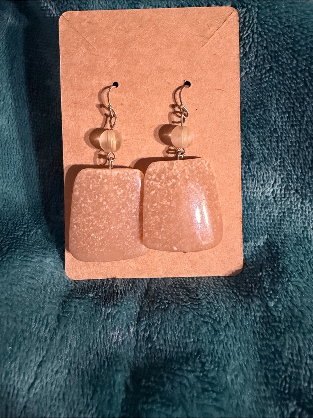 Speckled Beige Resin Drop Earrings with Bead Accent - Women's Jewelry